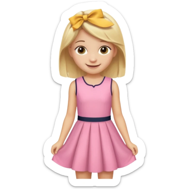 A blonde Australian 12 year old girl in a pink sort  dress cute sticker