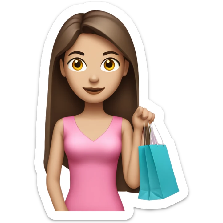 brunette straight ling hair white skin woman in pink clothes holding shopping bags  sticker