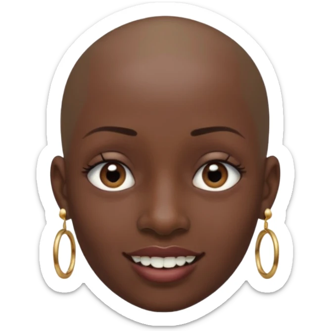 Make a emoji of a person with dark skin and has a nose ring and has a bunch of small earrings and a big earring and who has a tiny bit of hair and who has a gap between her two front teeth and with no hair sticker