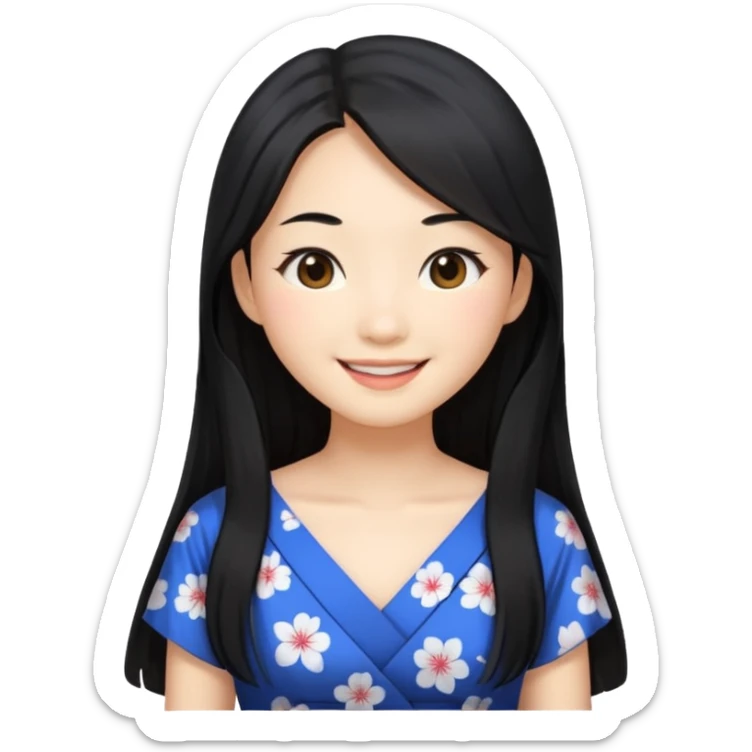 Asian women from japan wearing a dress with black long hair sticker