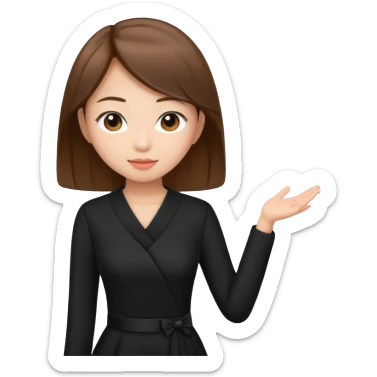 asian young woman brown-haired in black daily dress  sticker