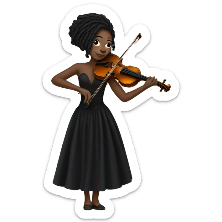 black girl with locs playing the violin in black concert gown sticker