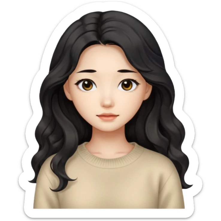 Beautiful girl,Black hair, wavy long hair,Black eyes,Chinese, beige sweater  sticker