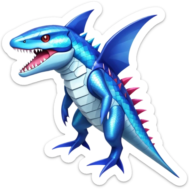 Shiny Exotic Colorful epic Sharpedo-Garchomp-Gabite-Salamence-Koraidon-Gyarados-Fakémon-hybrid-creature (full body)  sticker