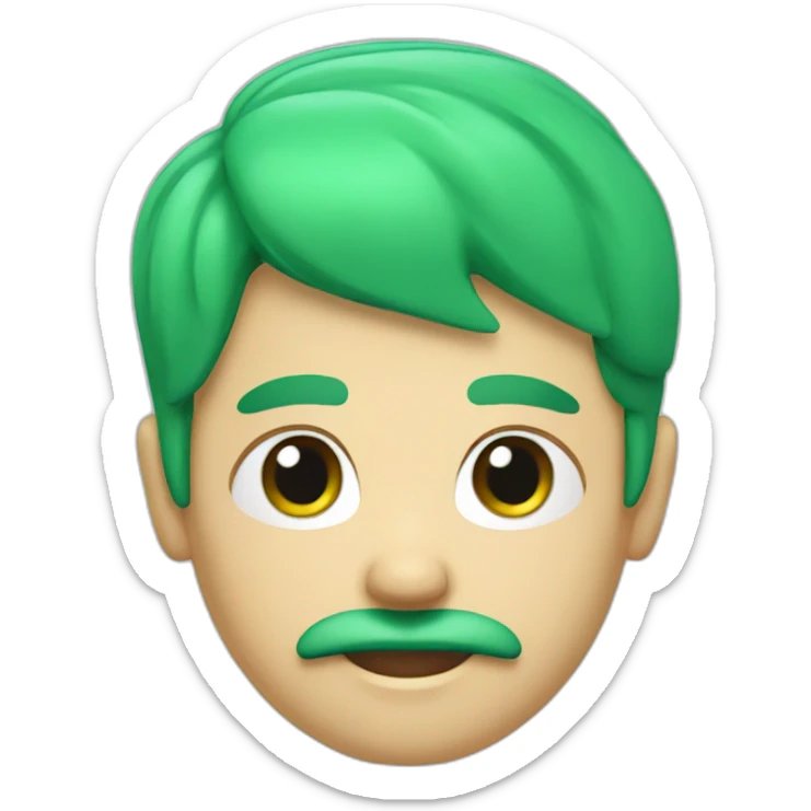 3d emoji of a boy with green-cyan hairs and green-cyan mustache  sticker