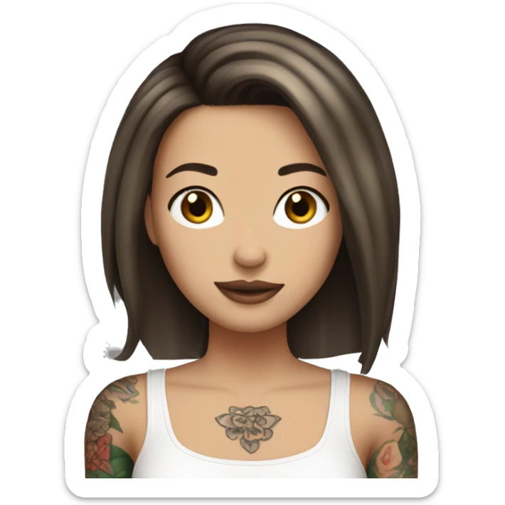 Bob hair brunette white girl with tattoos on her arms  sticker