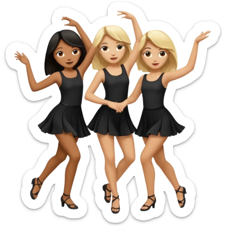 Emoji of 3 Girls dancing one with blonde hair, one tan skin with brown hair and one with black hair sticker