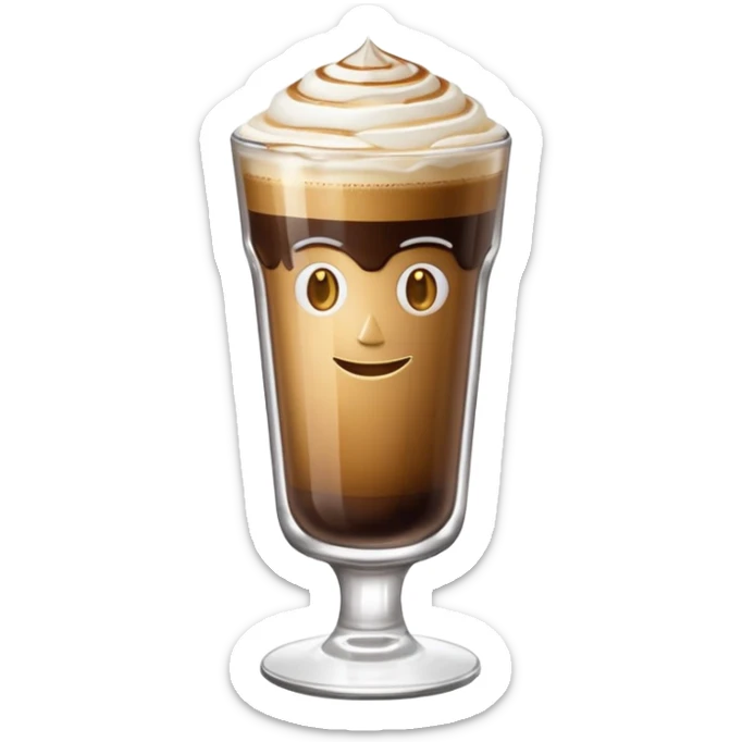greek freddo espresso in tall glass with visible coffee and foam layers, emoji style, simple look sticker