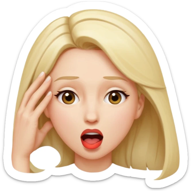 Femme, bouche ouverte, tête légèrement penchée en arrière. Main contre le front de façon dramatique  sticker