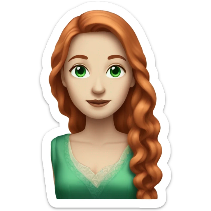 Rich woman, red long hair,  pale-skin, emerald blue-green-eyes sticker