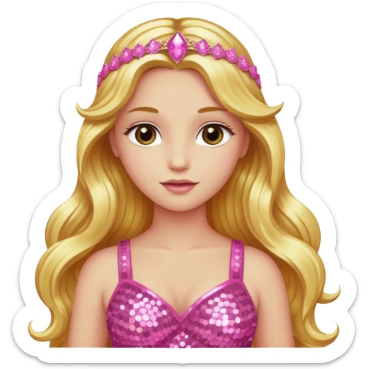 Venus, Goddess of Love from Gods and Goddesses with long golden blonde hair, pink sequin outfit sticker