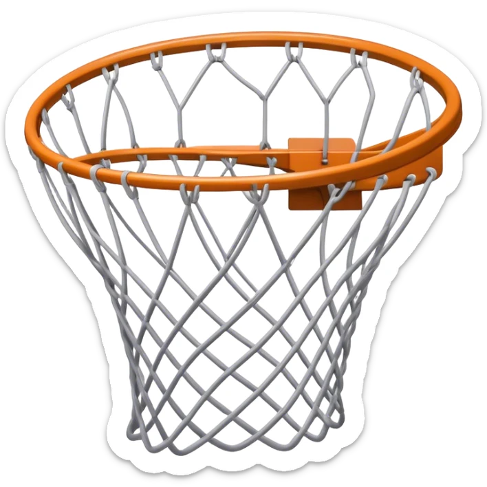 Cinematic Realistic image of a basketball hoop with a detailed metal rim and intricately woven net, captured in dynamic lighting that evokes the charged atmosphere of a competitive court sticker