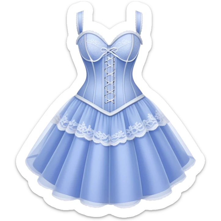 periwinkle and white corset dress, ultra-feminine, lace and tulle sticker