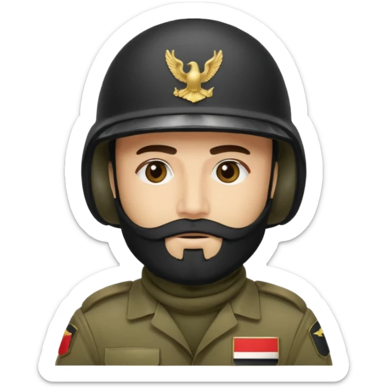 surrenders, depicts an Iraqi soldier from 1980, with a beard, in a helmet, a helmet "WITHOUT" insignia, with a balaclava, with sad eyes and both hands raised up sticker