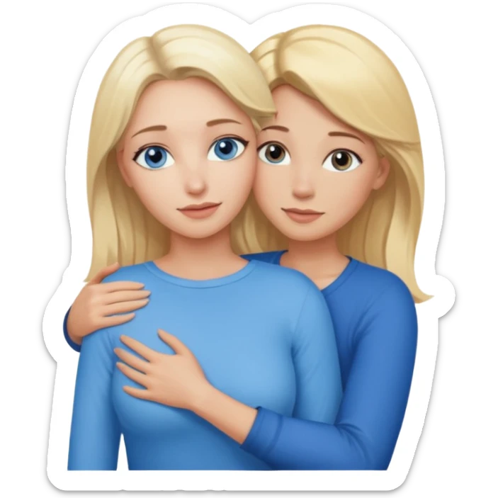 Sexy blue-eyed young woman with blonde hair hugs a middle-aged brown-eyed blonde woman sticker