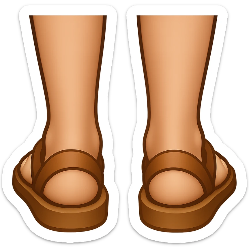 Backview of Mary Magdalene's feet in sandals, matching the style and colors from the reference image, in emoji style with transparent background. sticker