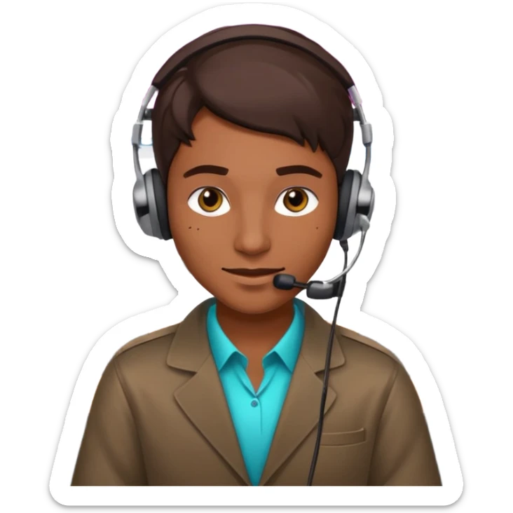 sinister looking phone scammer in sketchy call center from pakistan with smirk and brown skin sticker