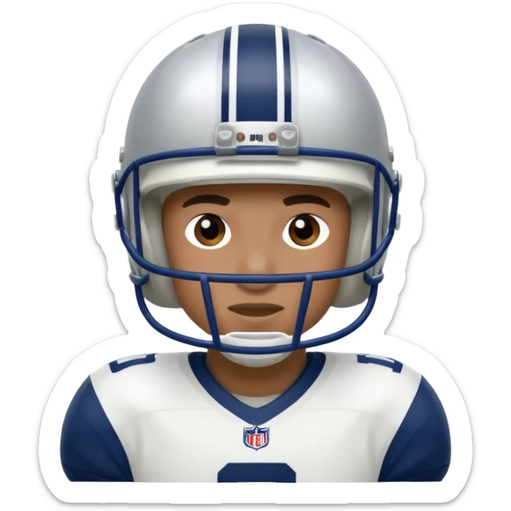 football player wearing white, silver, navy blue colors, and helmet should say 784 sticker