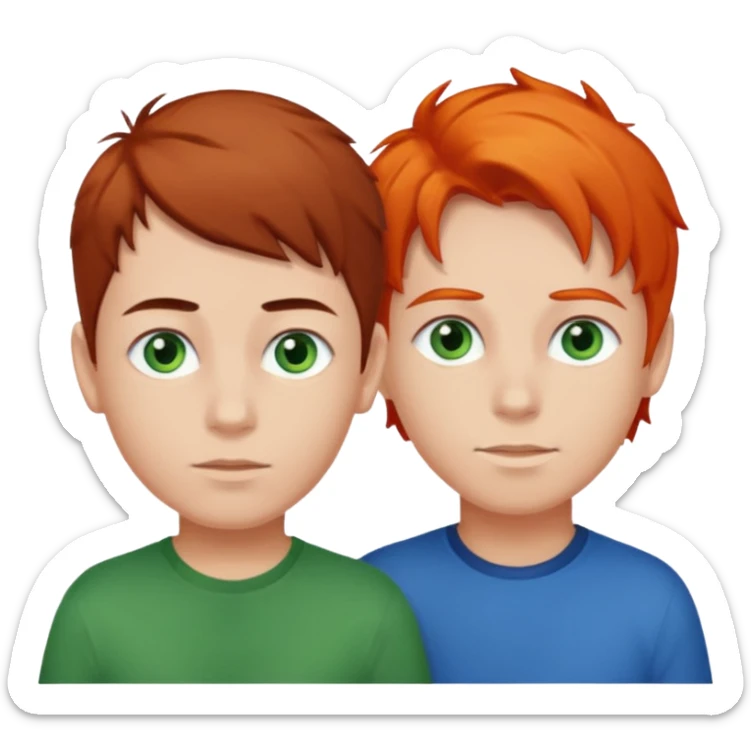 two boys one dark brown hair and green eyes and the other orange hair, blue eyes and light skin sticker