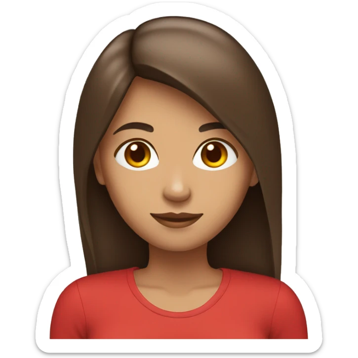 woman emoji light to medium skin, straight dark brown hair with middle part red shirt  sticker