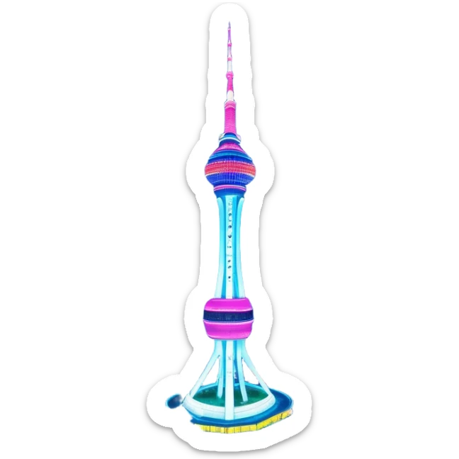 N Seoul Tower – Cinematic Realistic N Seoul Tower, depicted as a sleek modern tower illuminated against a vibrant cityscape at night, with reflective glass and dynamic neon lighting, rendered with intricate architectural detail and a futuristic urban glow. sticker