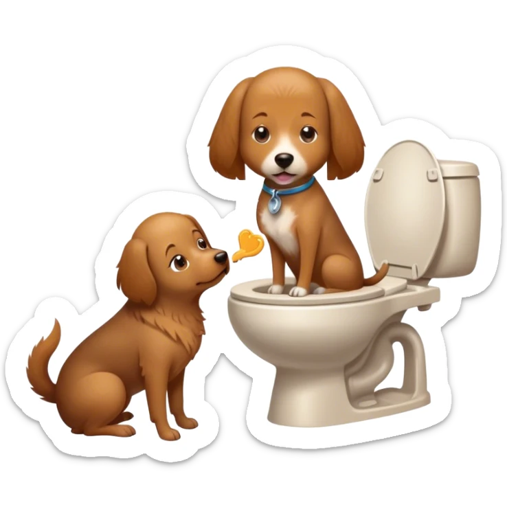 A mommy dog helping her dog with Down syndrome poop on the toilet sticker