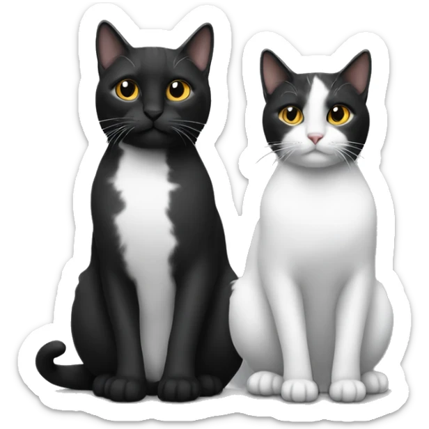 Two pet cats sitting together, one is black. The other is black and white sticker