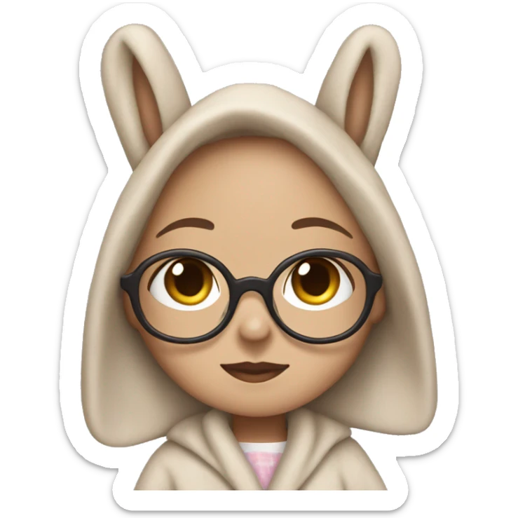girl with glasses and teddy bear that’s wearing a bunny dressing gown  sticker