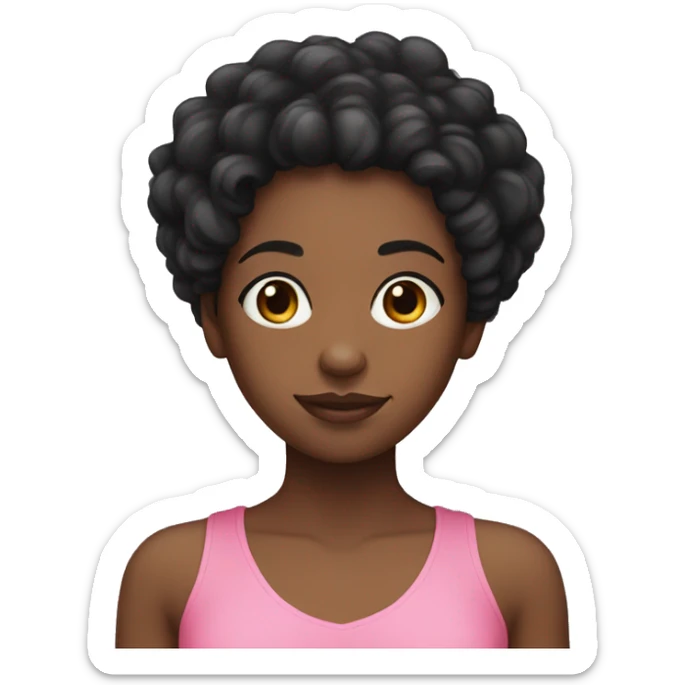 Black girl with long black curly hair wearing pink with no sleeves sticker