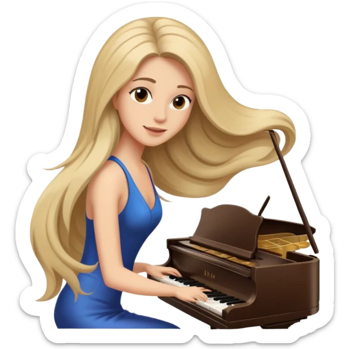 woman with very long flowing hair playing the piano sticker