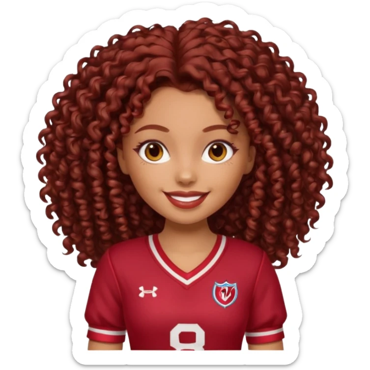 a pretty bratz dusky girl with dark red curly hair and a jersey on sticker