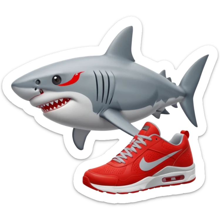 Q se vea más animado el tiburón  q sus tres patas tengan zapatillas nike color rojo sticker