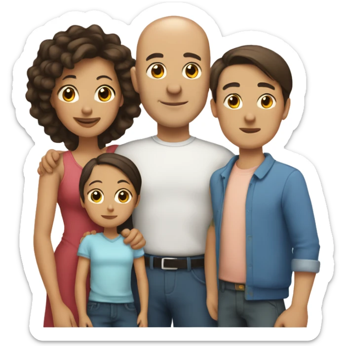 Family with bald father, brunette mother, young girl, young boy and small dog sticker
