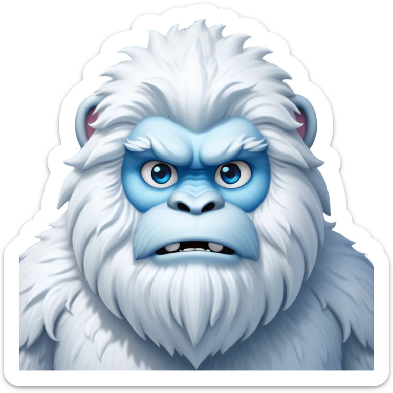 Cinematic Noble Yeti Portrait Emoji, Grand and enigmatic, with a towering, snow-dusted figure in pristine whites and cool blues, exuding ancient, mystical wisdom and stoic majesty, simplified yet exquisitely detailed with frosty textures, glowing with a gentle, icy outline that captures the awe-inspiring presence of a guardian of the frozen wilds! sticker