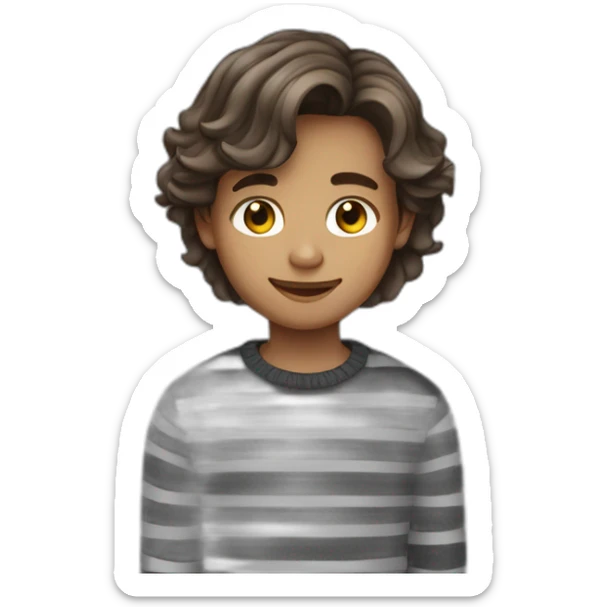 teenager boy brown long wavy hair and dark gray striped sweater sticker