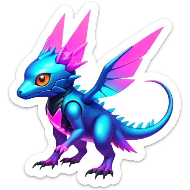 Tropical futuristic lush warm-colored modern colorful neon-colored Fakémon-Digimon-Trico-Vernid-creature sticker