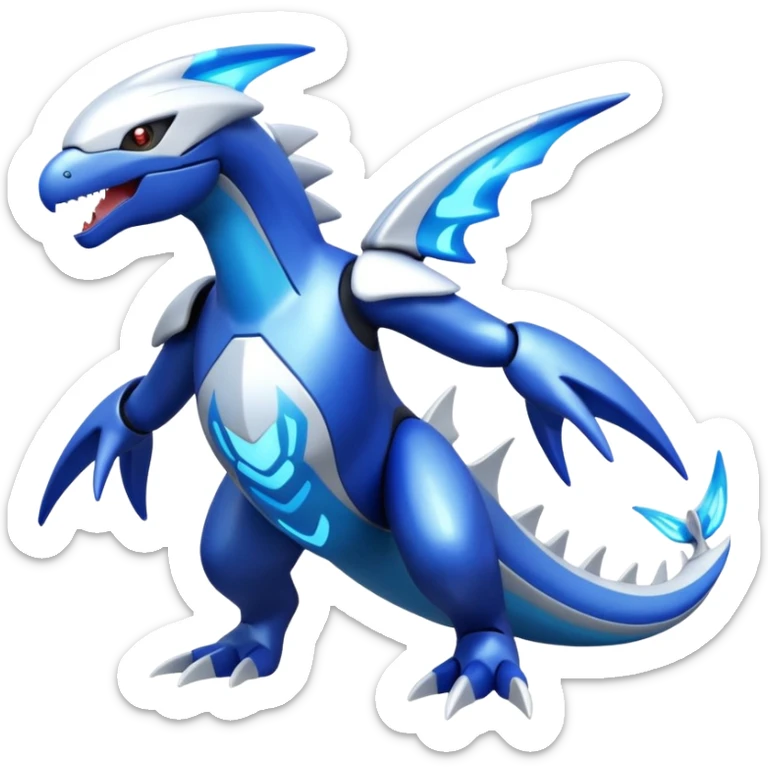 Shiny futuristic Cyber-Kyurem-Kyogre-Latios-Lugia-Fakémon-hybrid-creature (full body)  sticker