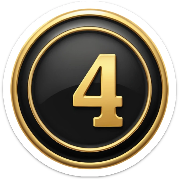 Make a round badge for a paid subscription out of black stone and gold with the number 4 sticker