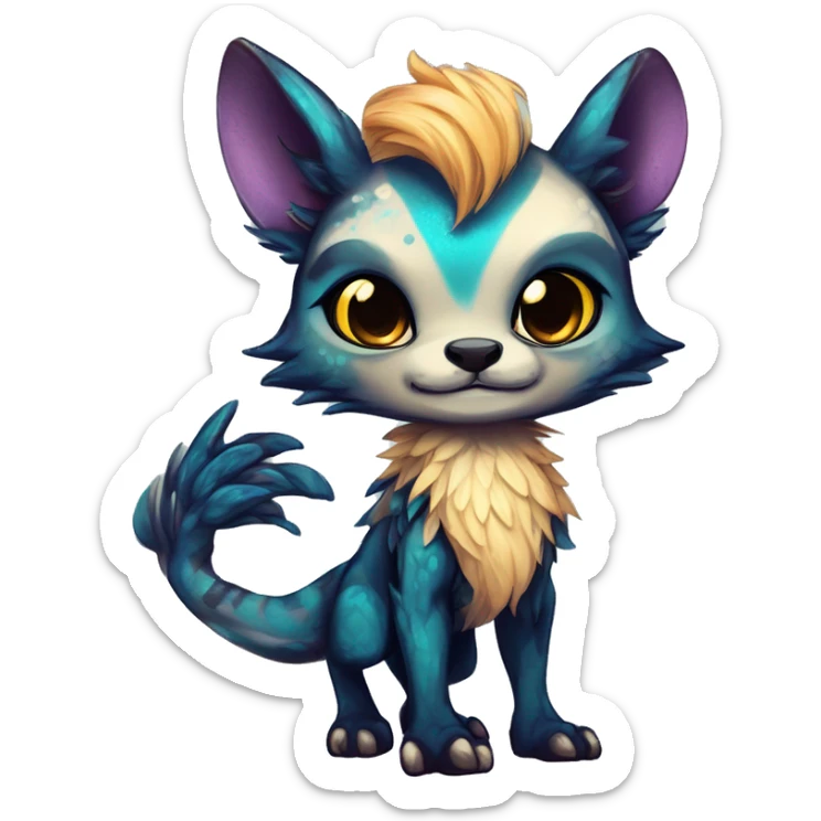 Cool cute Kawaii edgy fantasy shiny chibi animal creature fursona Fionbri vernid by griffsnuff & LiLaiRa & Falvie full bodyal sticker
