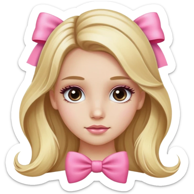 Pretty blonde bombshell girl with long hair and highlights. She has long eyelashes and a pink bow in her hair. sticker
