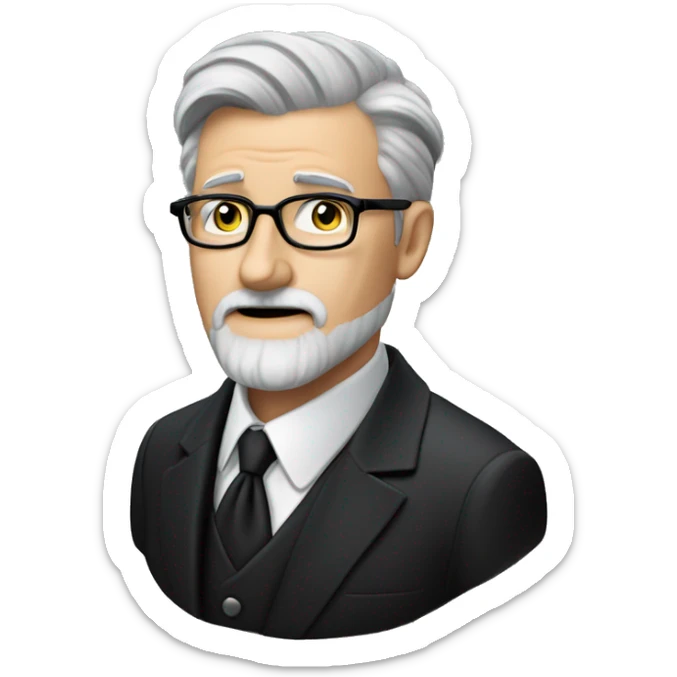 60 year old Caucasian male with grey hair, glasses and a grey goatee beard wearing a black dinner suit with a Masonic emblem on the left lapel. Make the man's eyes hazel sticker