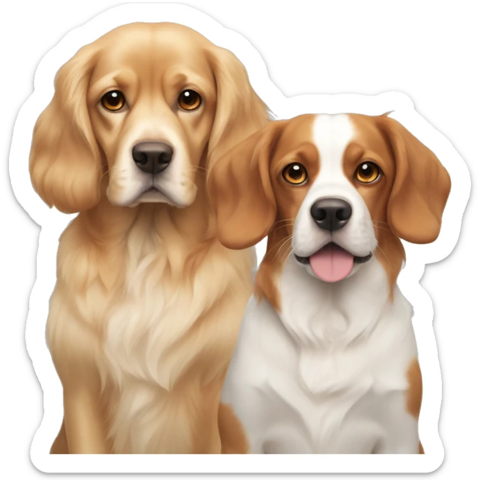 two dogs next to each other friends one is a yellow labrador and one is a king charles cavalier  sticker