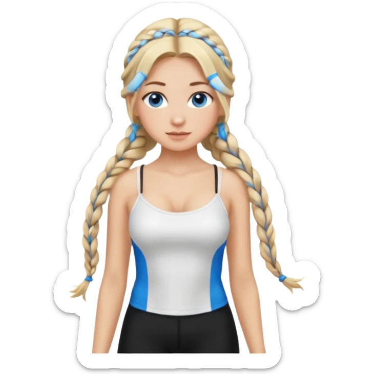 Blonde balayage  With highlights long hair half braids women blue eyes wearing White Spaghetti top and black Leggins  sticker