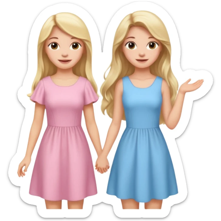 happy blonde girl in light blue dress and long haired brunette girl in light pink dress sticker