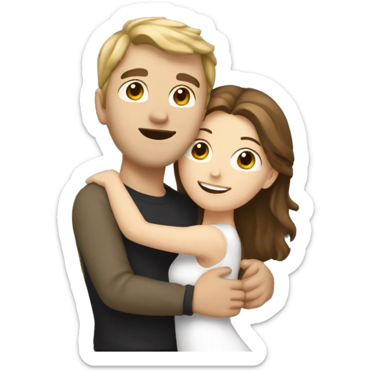 White girl with brown hair hugging white guy with dark blonde hair sticker