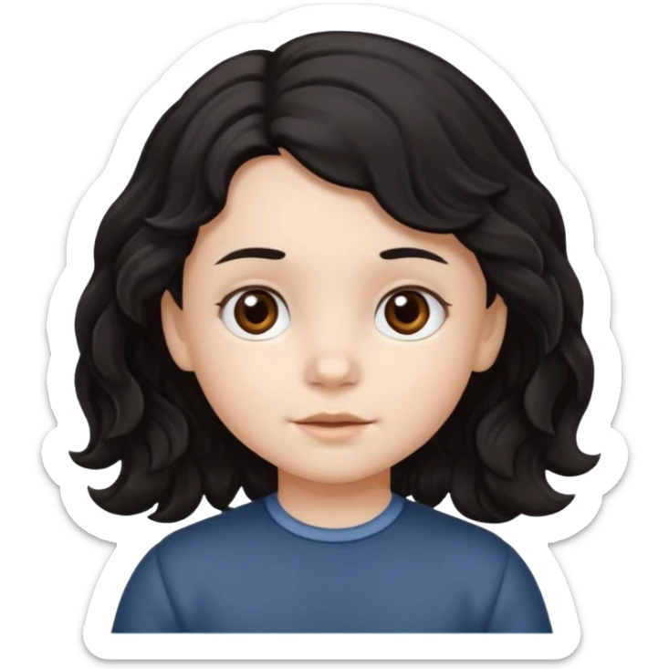 Siyah saçlı saçları öne doğru dalgalı bir şekilde beyaz tenli kahverengi gözlü küçük çocuk sticker