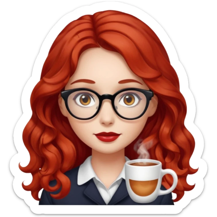 ABeautiful girl, red hair,wavy hair，long hair,Black eyes,Chinese con lentes ojos cafés oscuros sticker