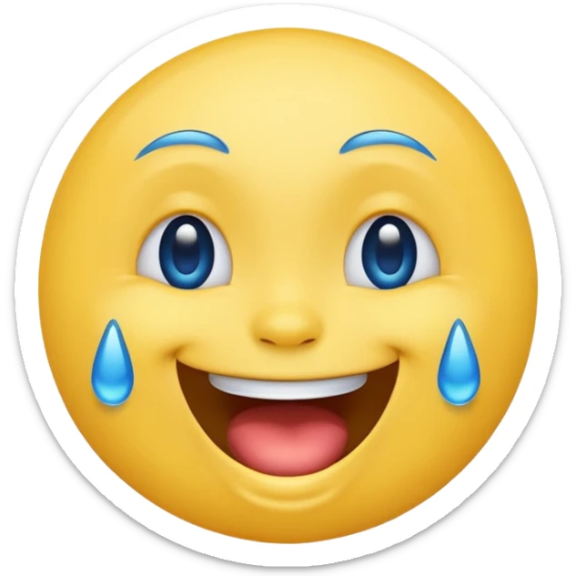 Emoji, yellow round laughing face, blue tears of joy on it  sticker
