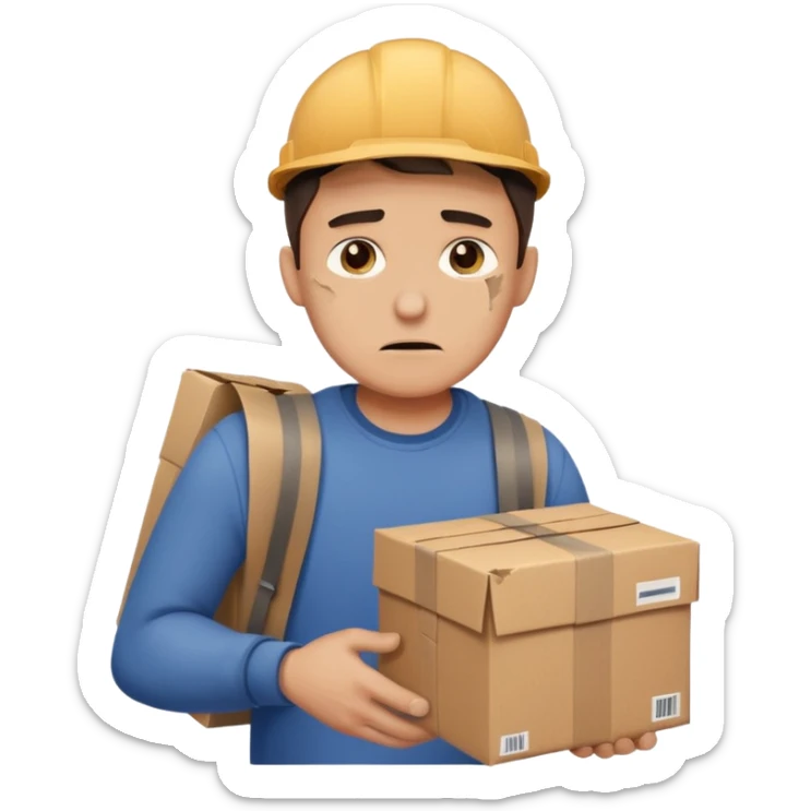 Hombre triste entregando paquetes destruidos (mensajero) sticker