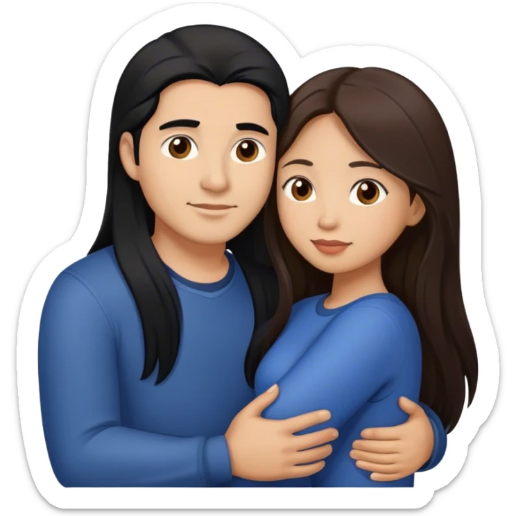 Latino man with long black hair hugging brown hair Filipina sticker